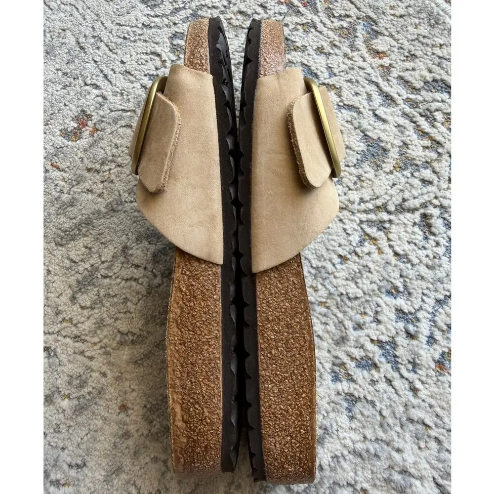 Birkenstock Madrid Big Buckle Nubuck Leather Sandals Sandcastle Sz 10-10.5